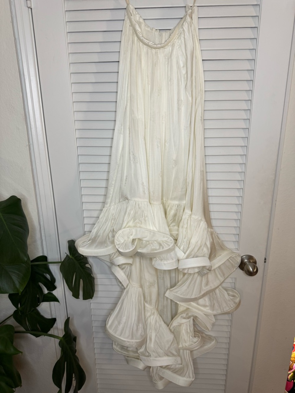 HEMANT & NANDITA Cream Ruffled High-Low Maxi Tube Dress